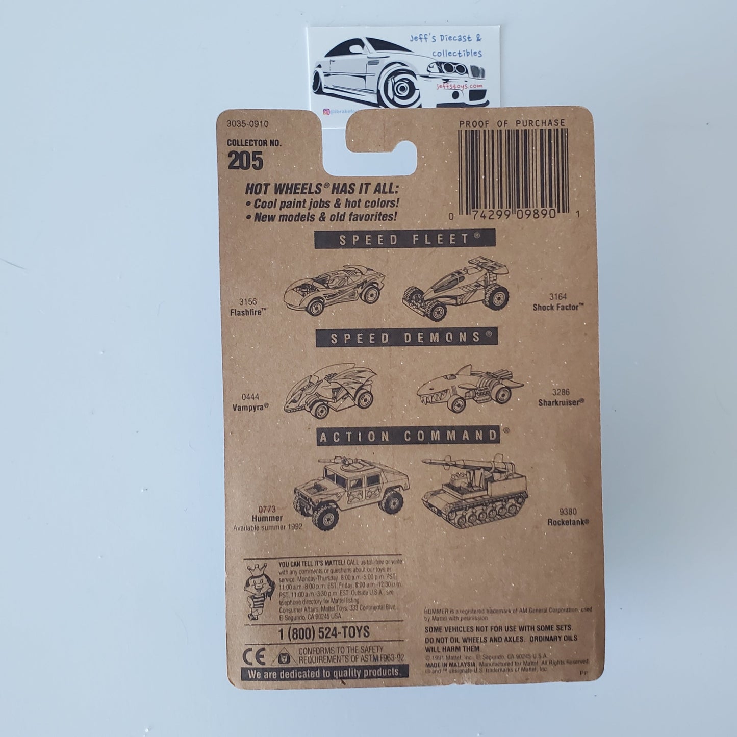 1991 Hot Wheels Treadator #205 Blue Card Jeff's Diecast & Collectibles