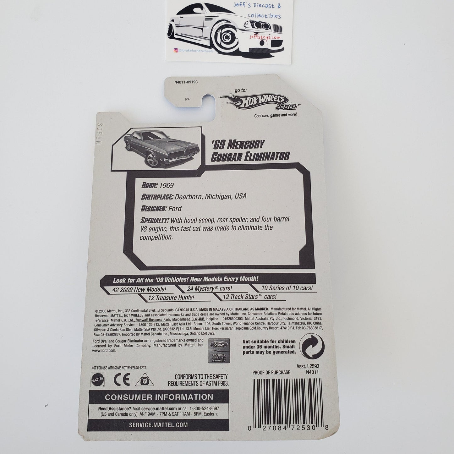 2009 Hot Wheels '69 Mercury Cougar Eliminator #8 Blue Jeff's Diecast & Collectibles