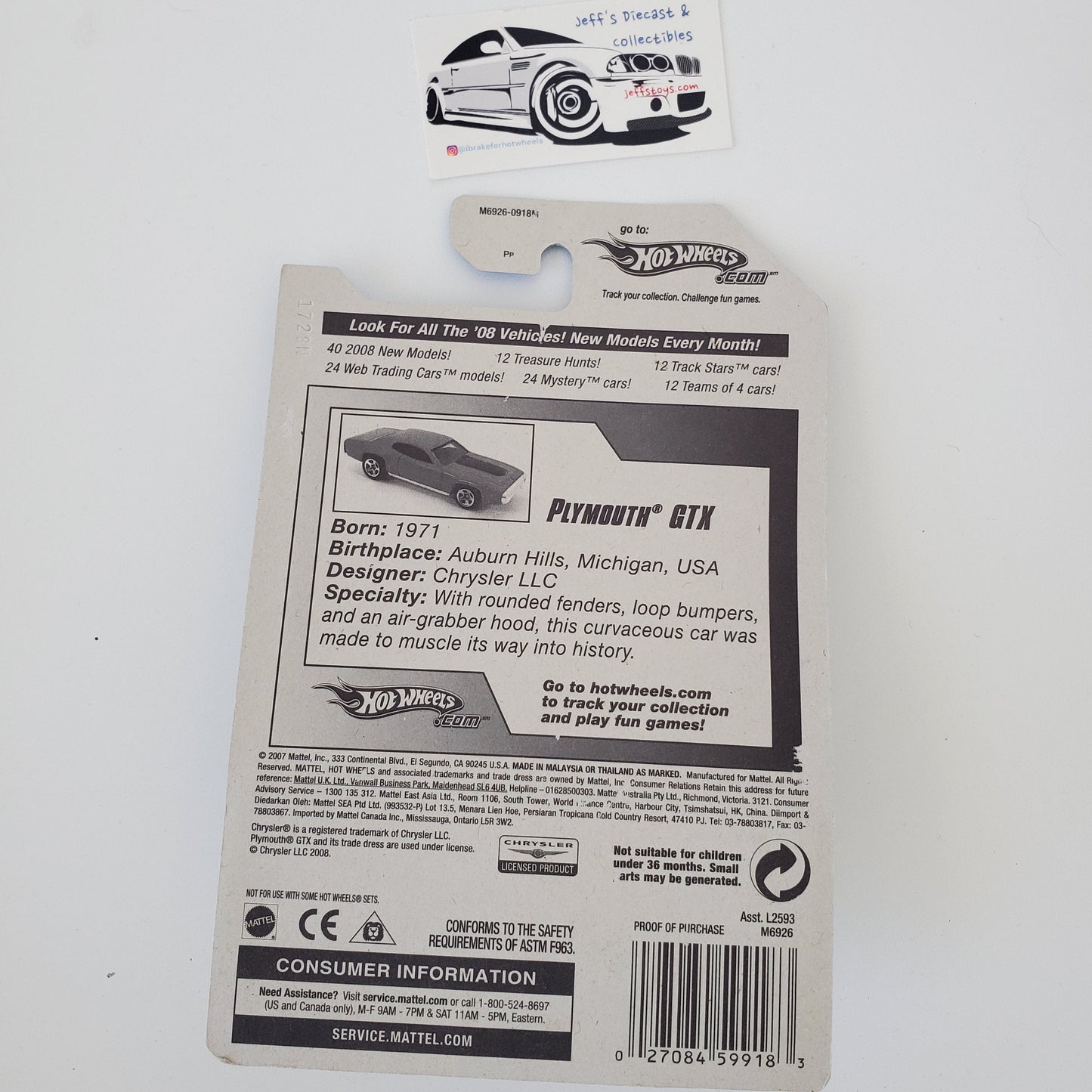 2008 Hot Wheels Plymouth GTX #60 Jeff's Diecast & Collectibles
