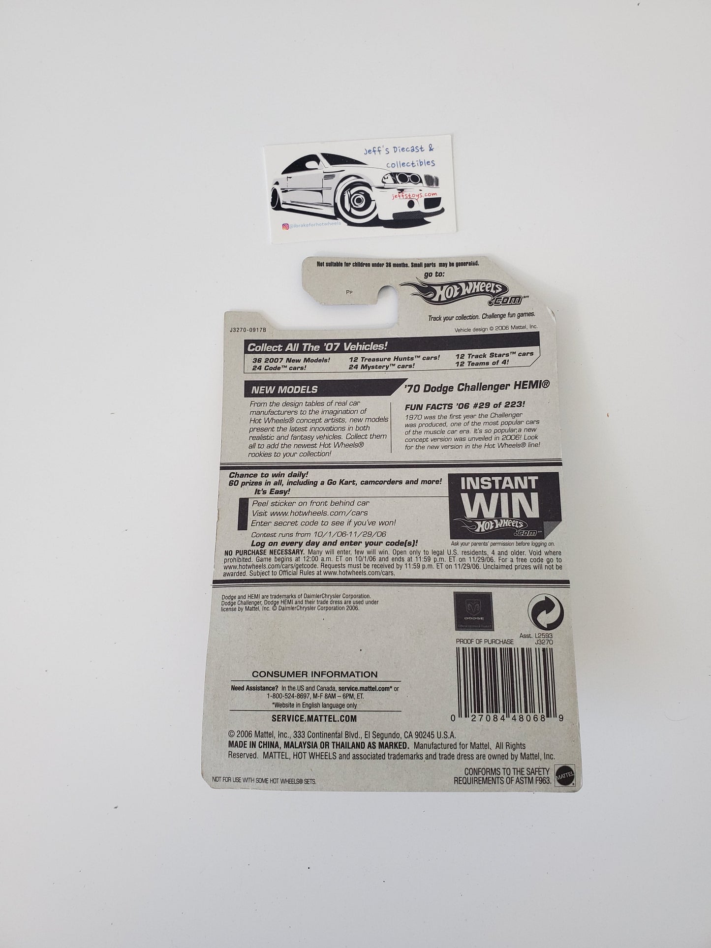 2007 Hot Wheels '70 Dodge Challenger Hemi #29 Jeff's Diecast & Collectibles