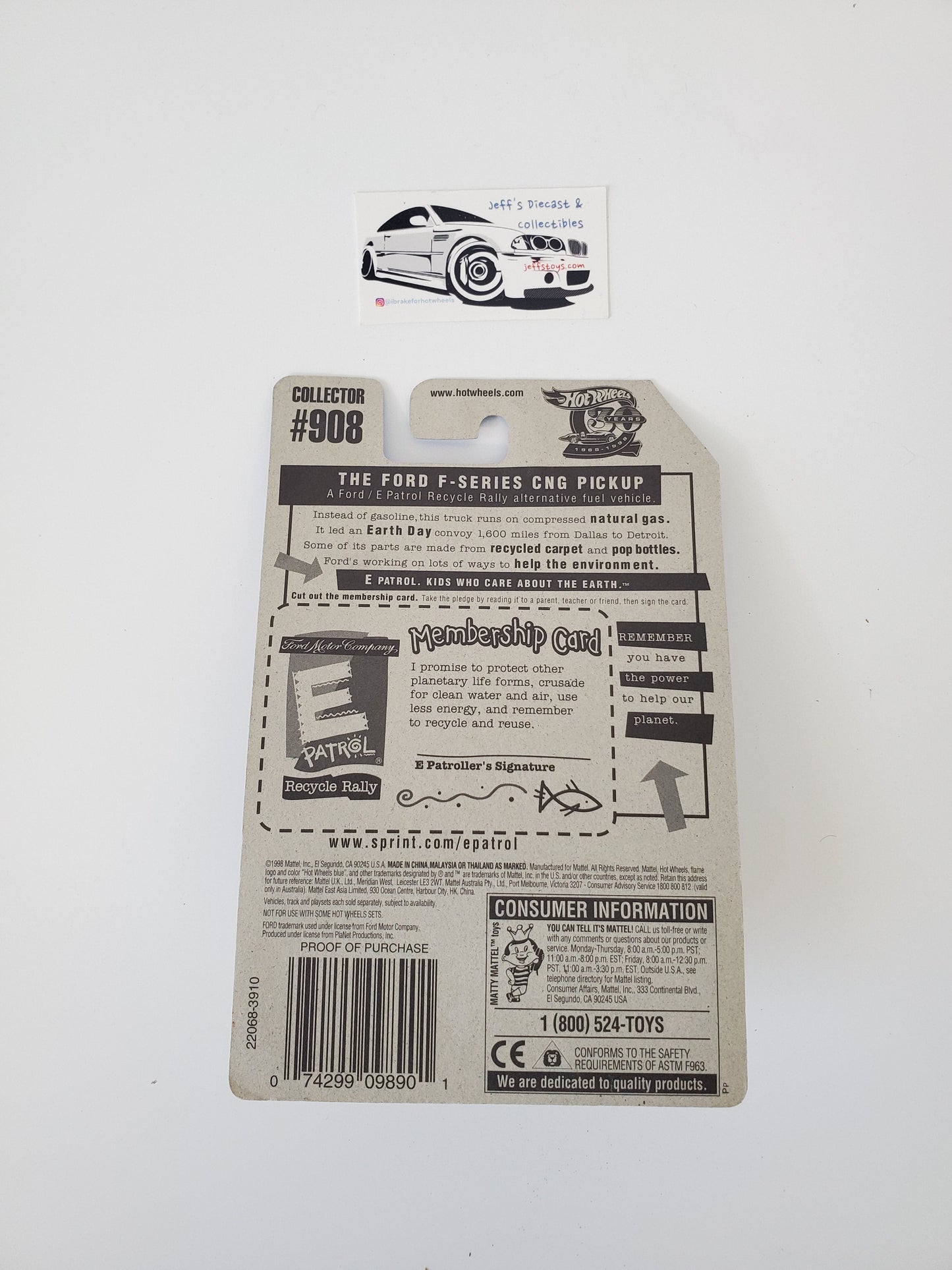 1998 Hot Wheels Ford F-Series CNG Pickup #908 Jeff's Diecast & Collectibles