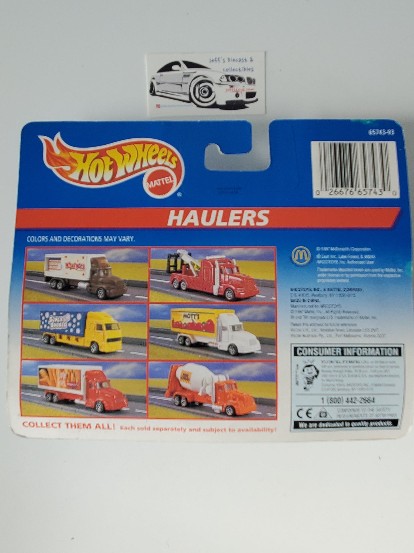 1996 Hot Wheels Haulers Mott's Jeff's Diecast & Collectibles