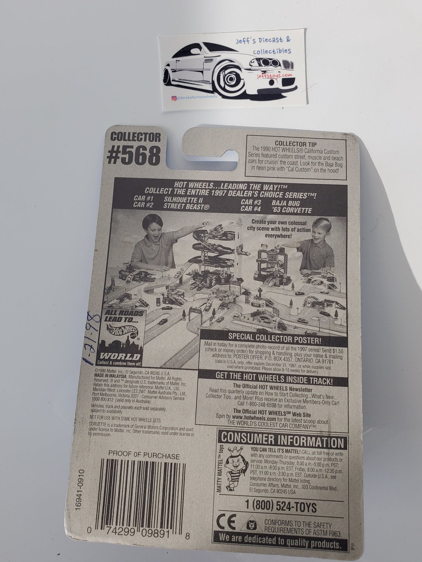 1997 Hot Wheels '63 Corvette #568 Jeff's Diecast & Collectibles
