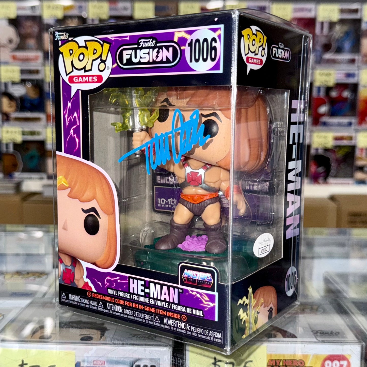 Tom Cook Signed He-Man Masters Of The Universe Funko Pop! #1006 With JSA COA Mustang Comics
