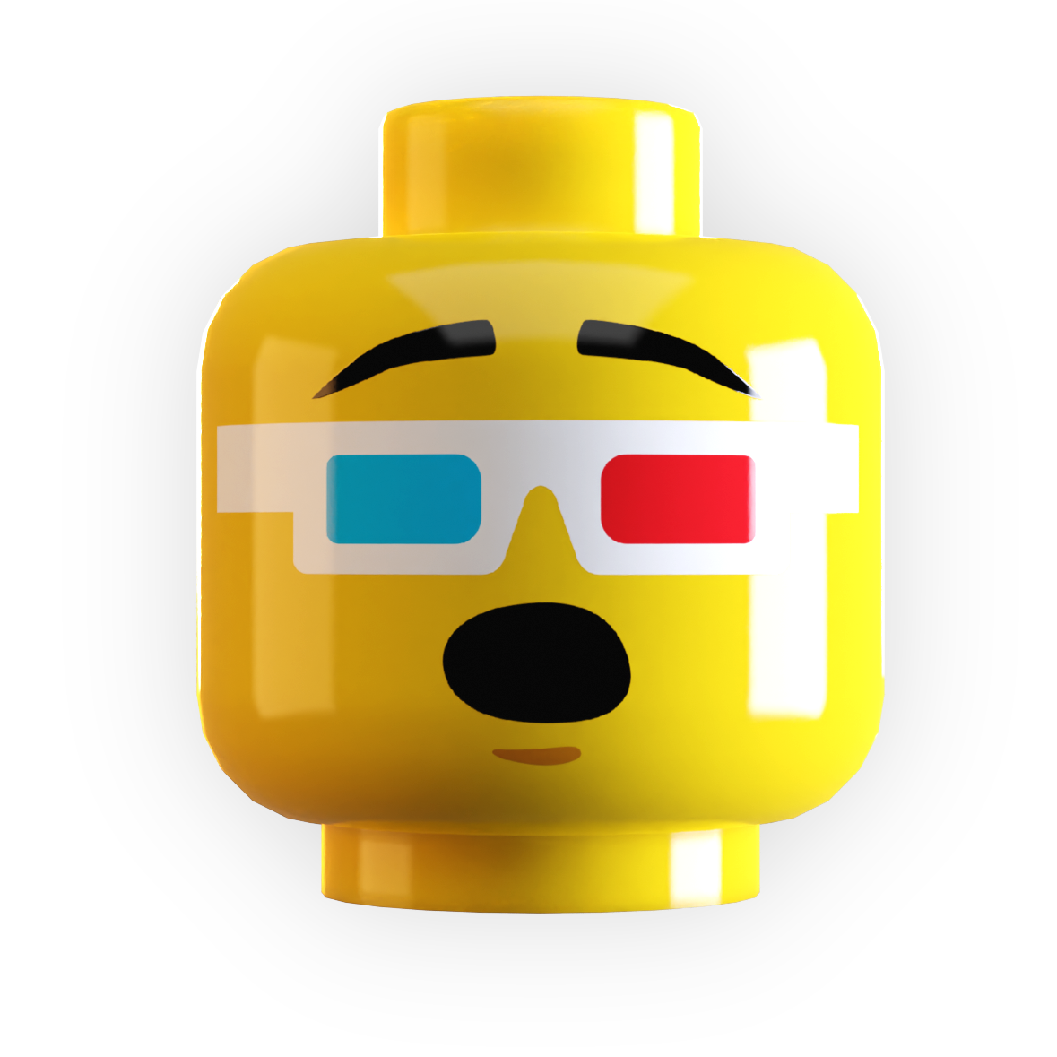 3D Glasses, Wow Expression on Minifig Head made using LEGO part Yellow Flesh B3 Customs