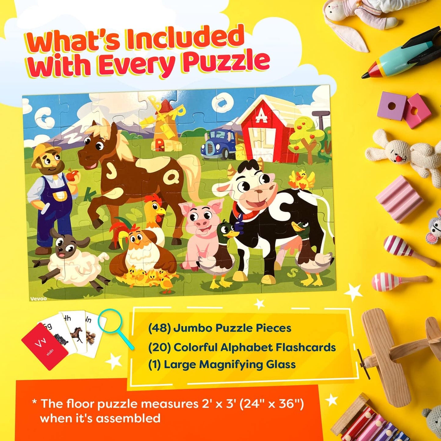 Alphabets Spy 48 Piece Floor Jigsaw Puzzle with Flashcards & Magnifying Glass