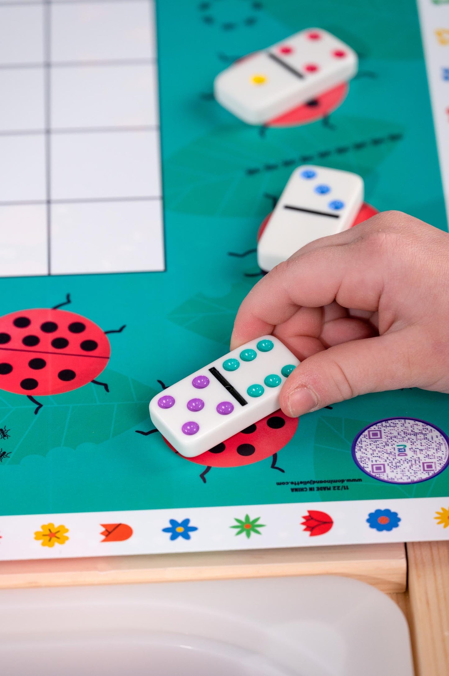 Children's Domino Set by Puzzle Planet: Colorful Educational Game for Kids, Dominoes with Ladybug Theme, Fine Motor Skills Toy