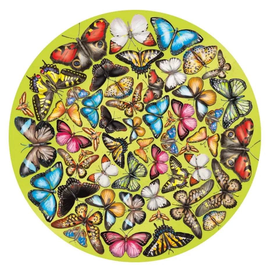 Butterflies 424 Wood Piece Double-Sided Round Jigsaw Puzzle Curiosi