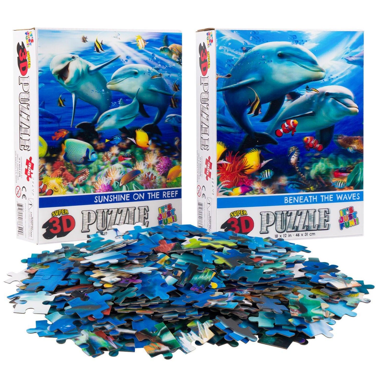 Dolphin Family & Couple Set of 2 300 Piece Lenticular Jigsaw Puzzles Prime 3D Puzzle Merchant