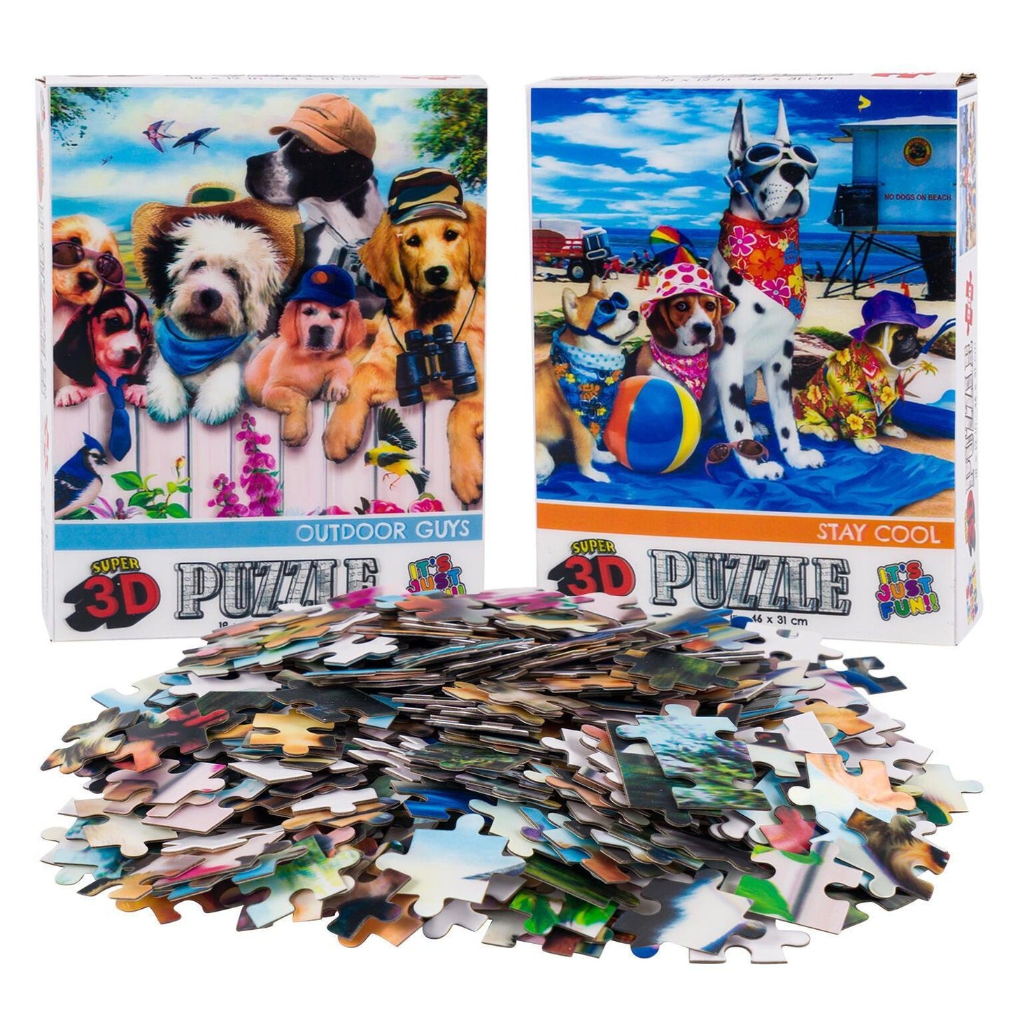 Fence Dogs & Beach Dogs Set of 2 300 Piece Lenticular Jigsaw Puzzles Prime 3D