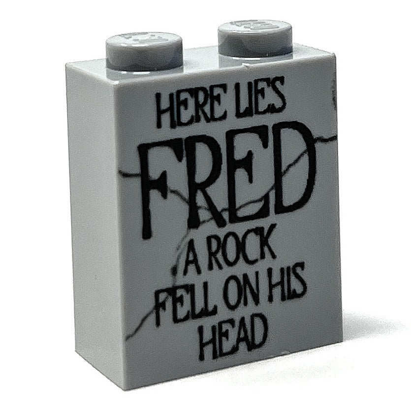 Here Lies FRED, A Rock Fell on His HEAD Tombstone (Halloween) (1x2x2 Brick) - B3 Customs B3 Customs