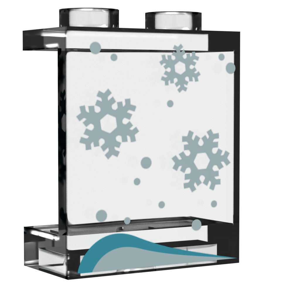 Window with Snow, Snowflakes - Custom Printed LEGO 1x2x2 Panel, B3 Customs B3 Customs