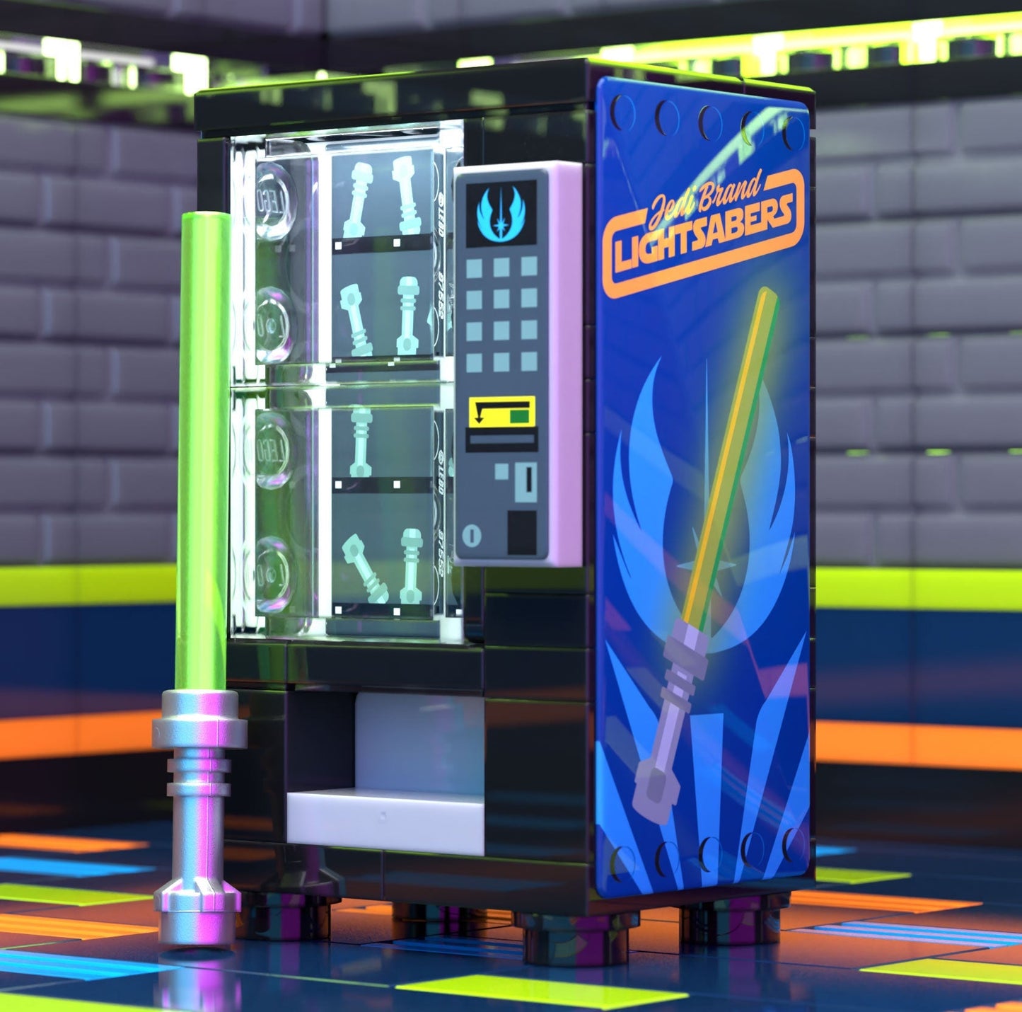 Jedi Sabers Vending Machine Building Set made using LEGO parts - B3 Customs B3 Customs