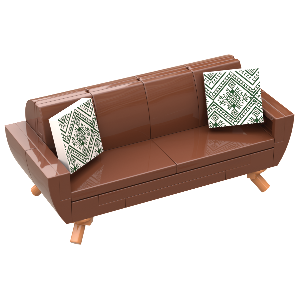 B3 Home Mid-Century RB Sofa w/ 2 Pillows made using LEGO parts - B3 Customs B3 Customs