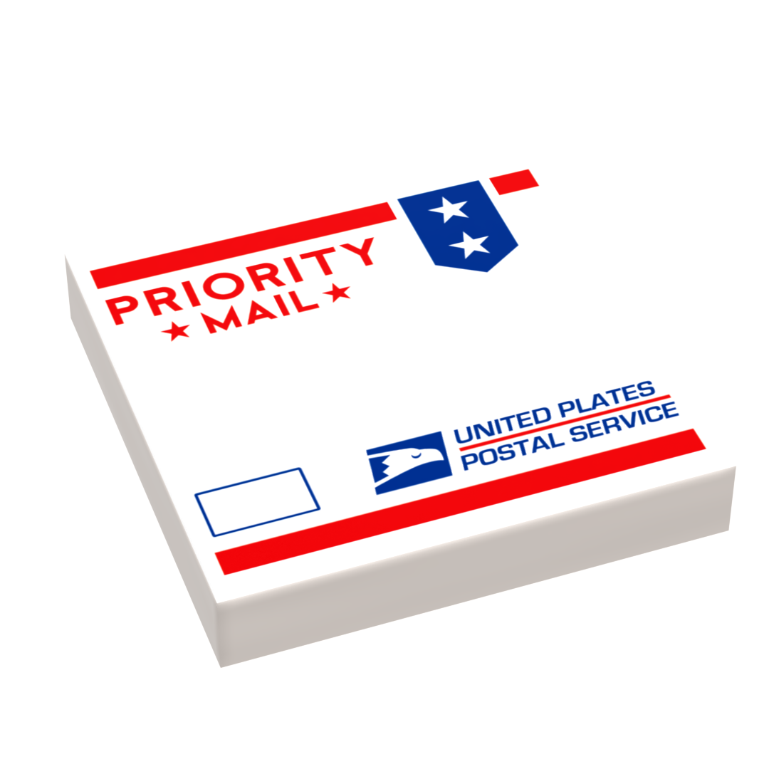 Priority Mail Package, United Plates of America (2x2 Tile) made using LEGO parts - B3 Customs B3 Customs