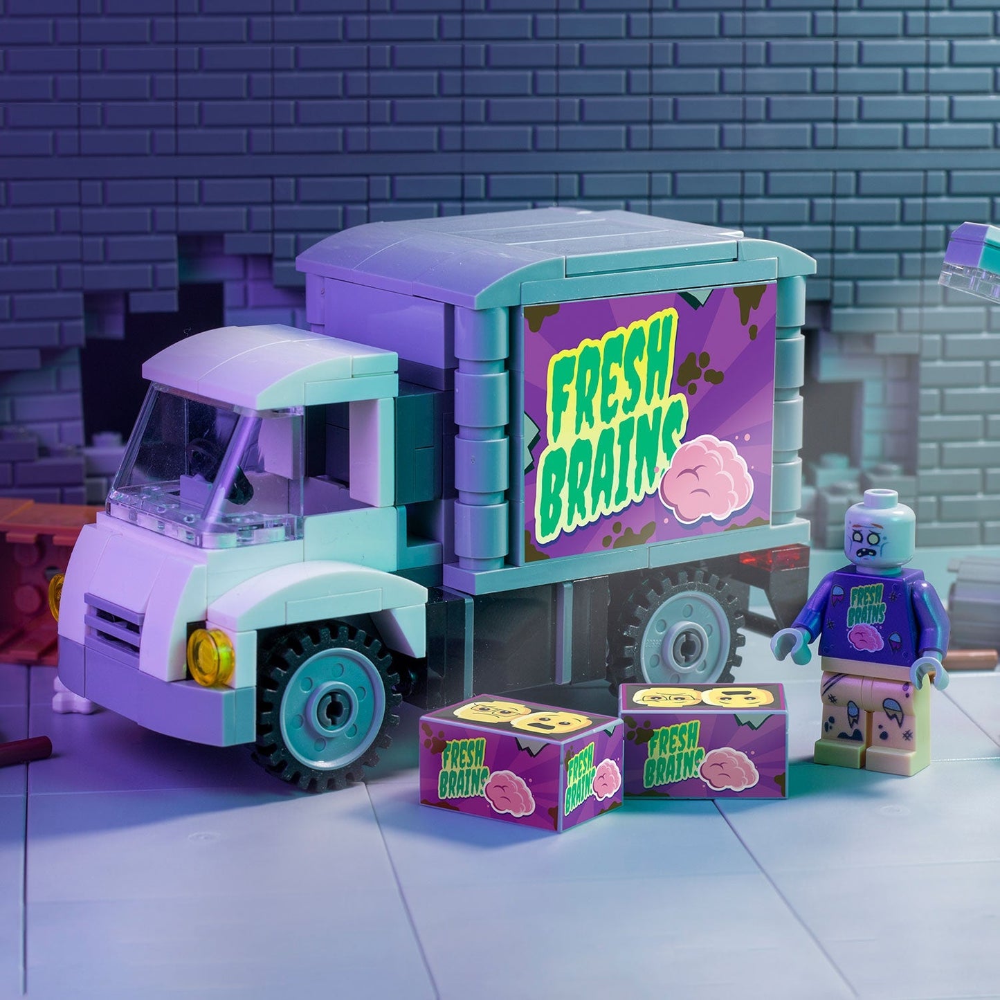 Fresh Brains Zombie Delivery Truck w/ Custom Minifig made using LEGO parts - B3 Customs B3 Customs