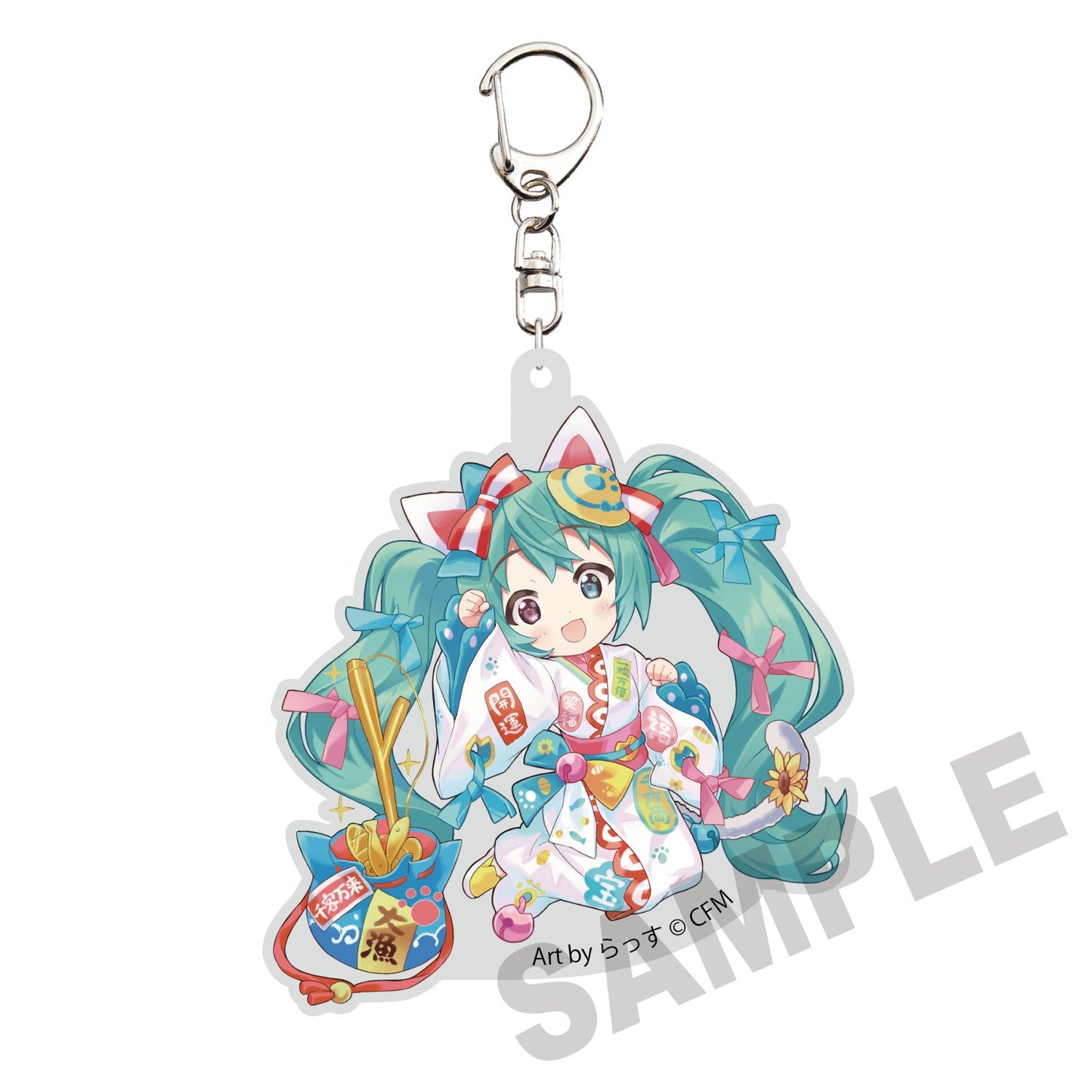 HATSUNE MIKU X MANEKI-NEKO DIE-CUT HATSUNE MIKU WHITE CAT ART BY RASSU ACRYLIC KEYCHAIN Anime Pop
