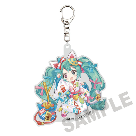 HATSUNE MIKU X MANEKI-NEKO DIE-CUT HATSUNE MIKU WHITE CAT ART BY RASSU ACRYLIC KEYCHAIN Anime Pop