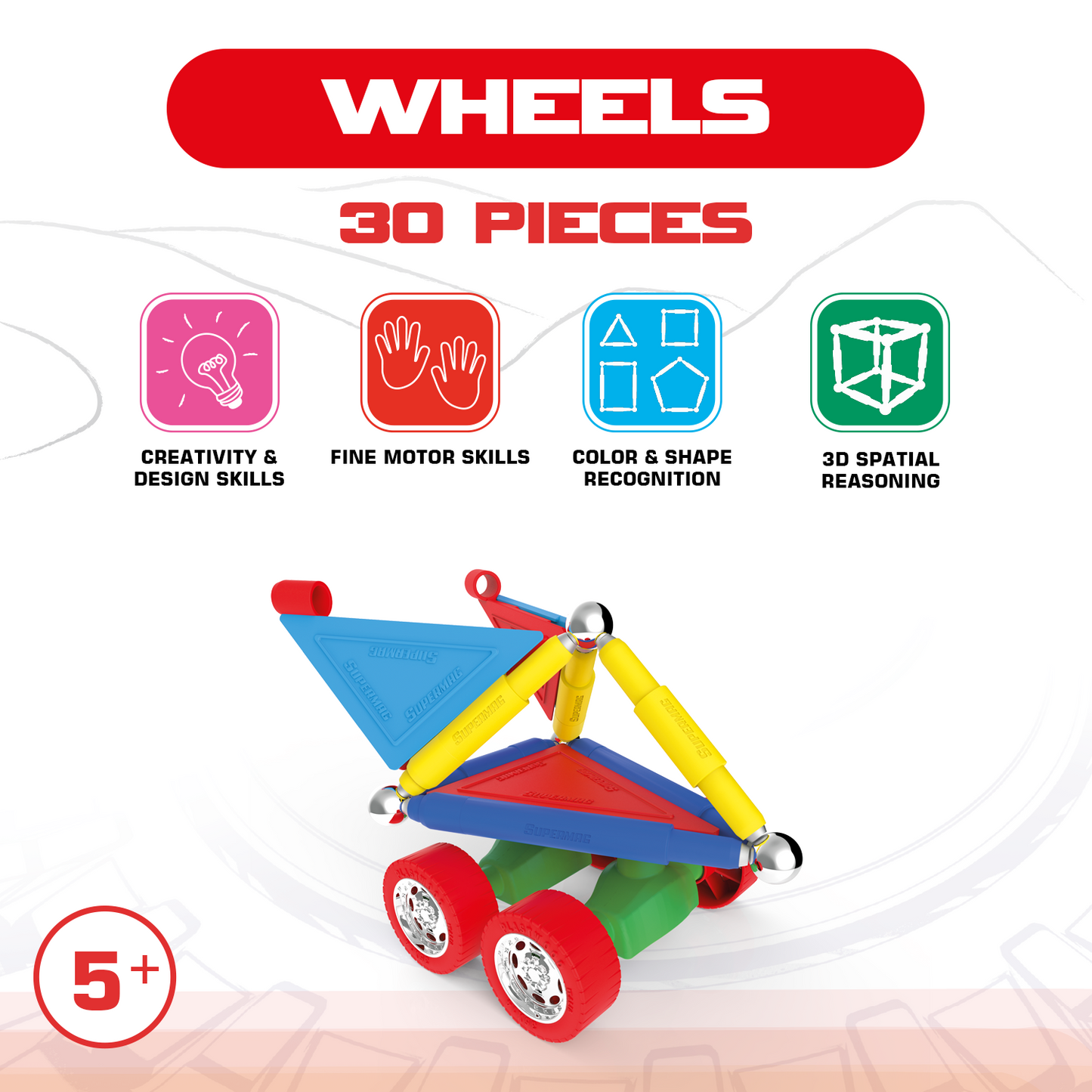 Tinamiri Supermag - Wheels 30 - Magnetic Building Set, Educational construction fun, 30 piece set, Magnet Toys, 0653 Bridge Toys - Premium Jigsaw Puzzles