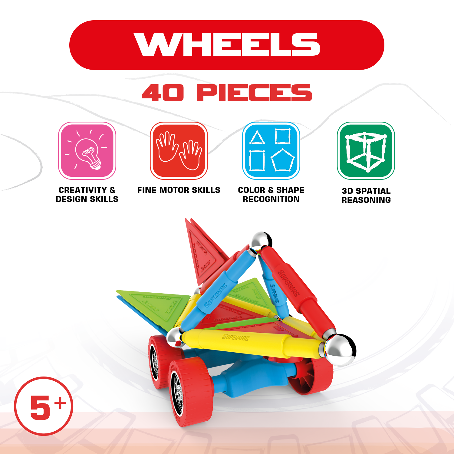 Tinamiri Supermag - Wheels 40 - Magnetic Building Set, Educational construction fun, 40 piece set, Magnet Toys, 0660 Bridge Toys - Premium Jigsaw Puzzles
