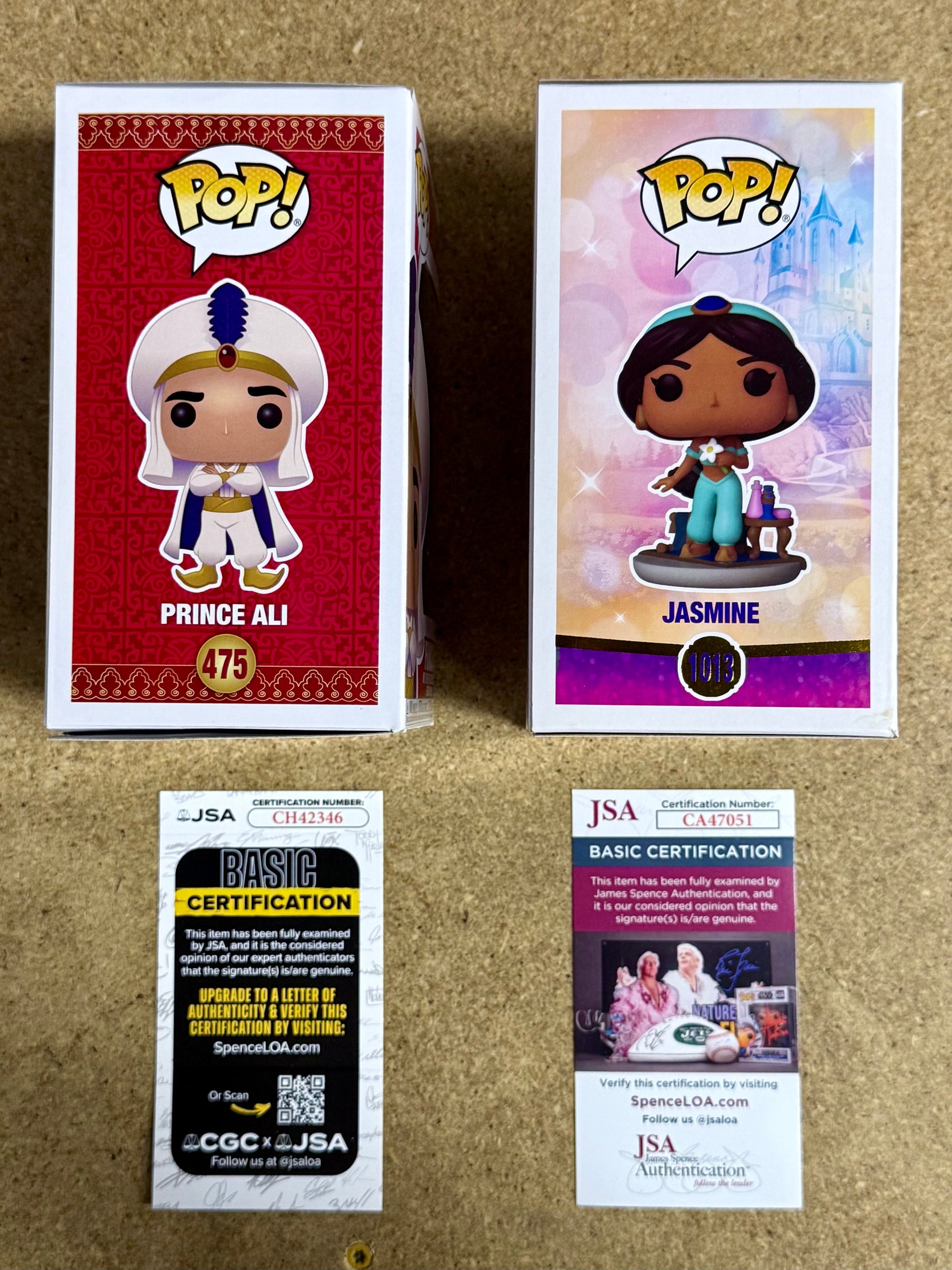 Linda Larkin & Scott Weinger Signed Disney Aladdin (Prince Ali) & Princess Jasmine Funko Pop! With JSA COA Mustang Comics