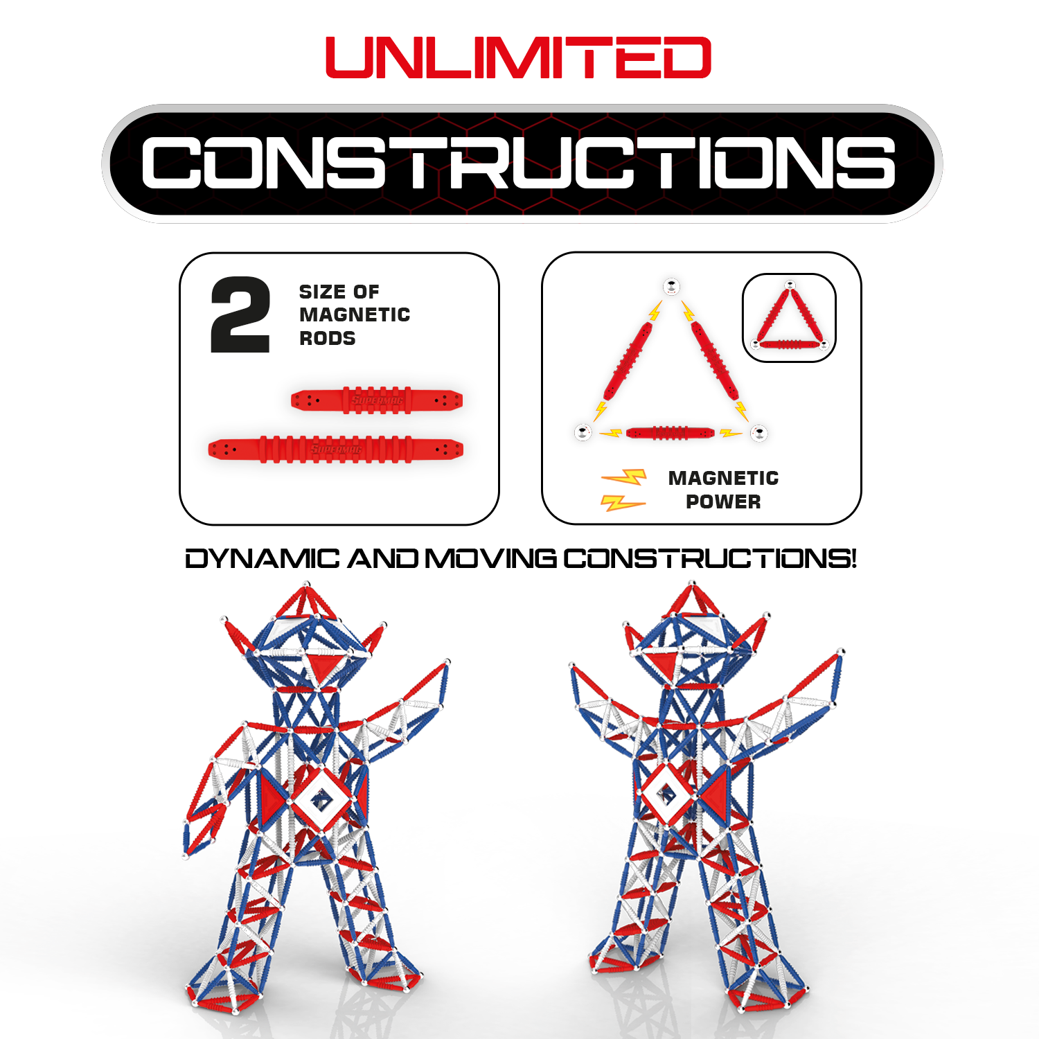 Tinamiri Supermag - Heroes Baby 460 - Magnetic Building Set, Educational construction fun, 460 piece set, Magnet Toys, 0170 Bridge Toys - Premium Jigsaw Puzzles