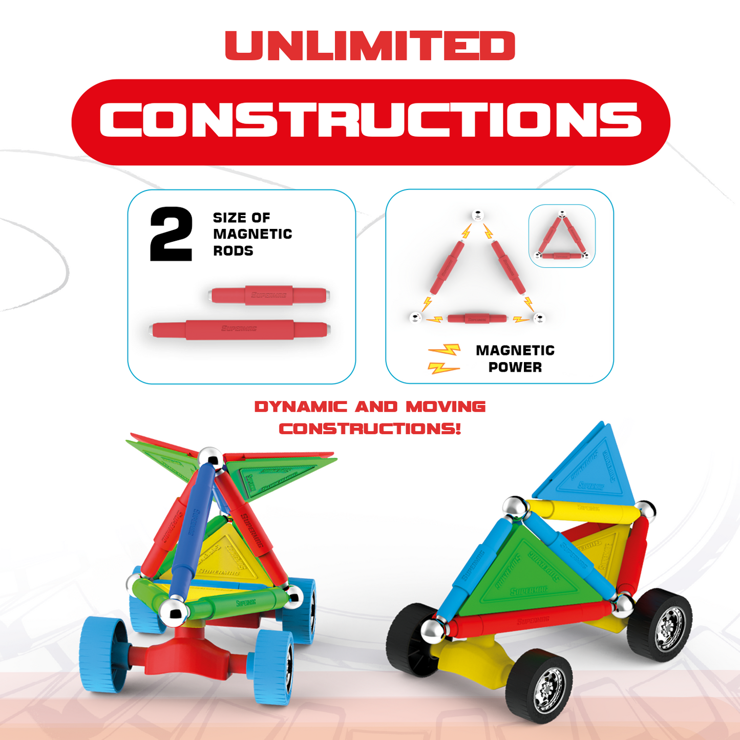 Tinamiri Supermag - Wheels 40 - Magnetic Building Set, Educational construction fun, 40 piece set, Magnet Toys, 0660 Bridge Toys - Premium Jigsaw Puzzles