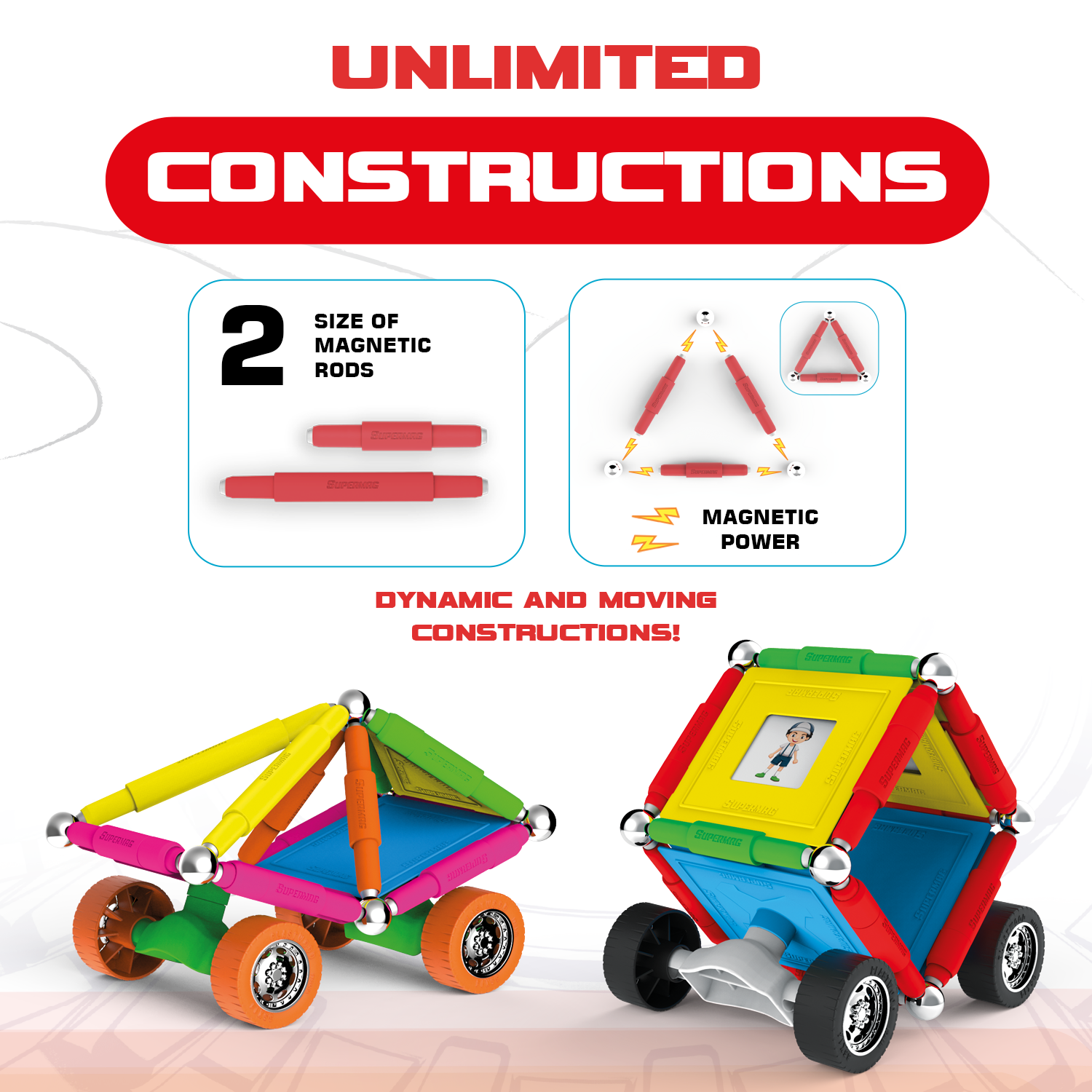 Tinamiri Supermag - Wheels 55 - Magnetic Building Set, Educational construction fun, 55 piece set, Magnet Toys, 0661 Bridge Toys - Premium Jigsaw Puzzles