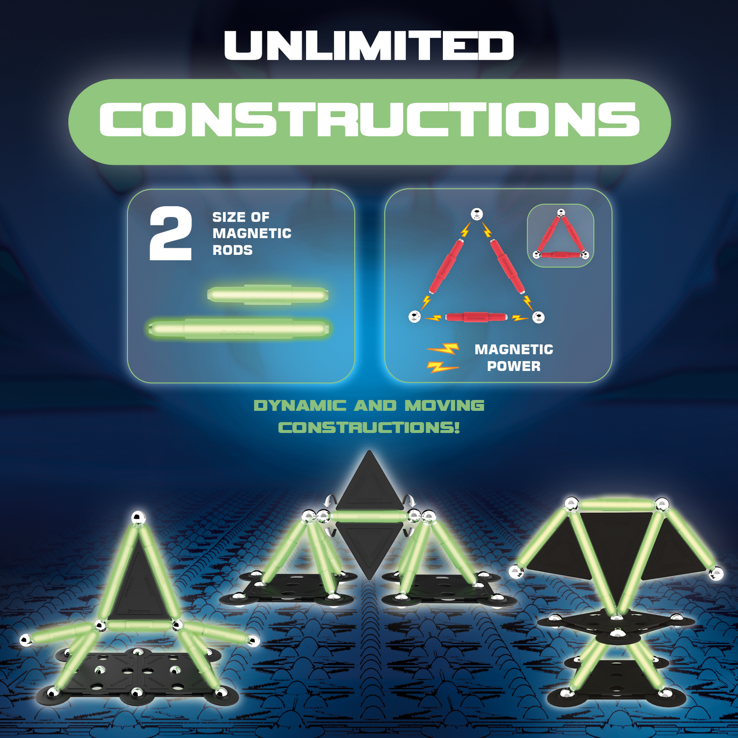 Tinamiri Supermag - Glow 45 - Magnetic Building Set, Educational construction fun, 45 piece set, Magnet Toys, 0666 Bridge Toys - Premium Jigsaw Puzzles