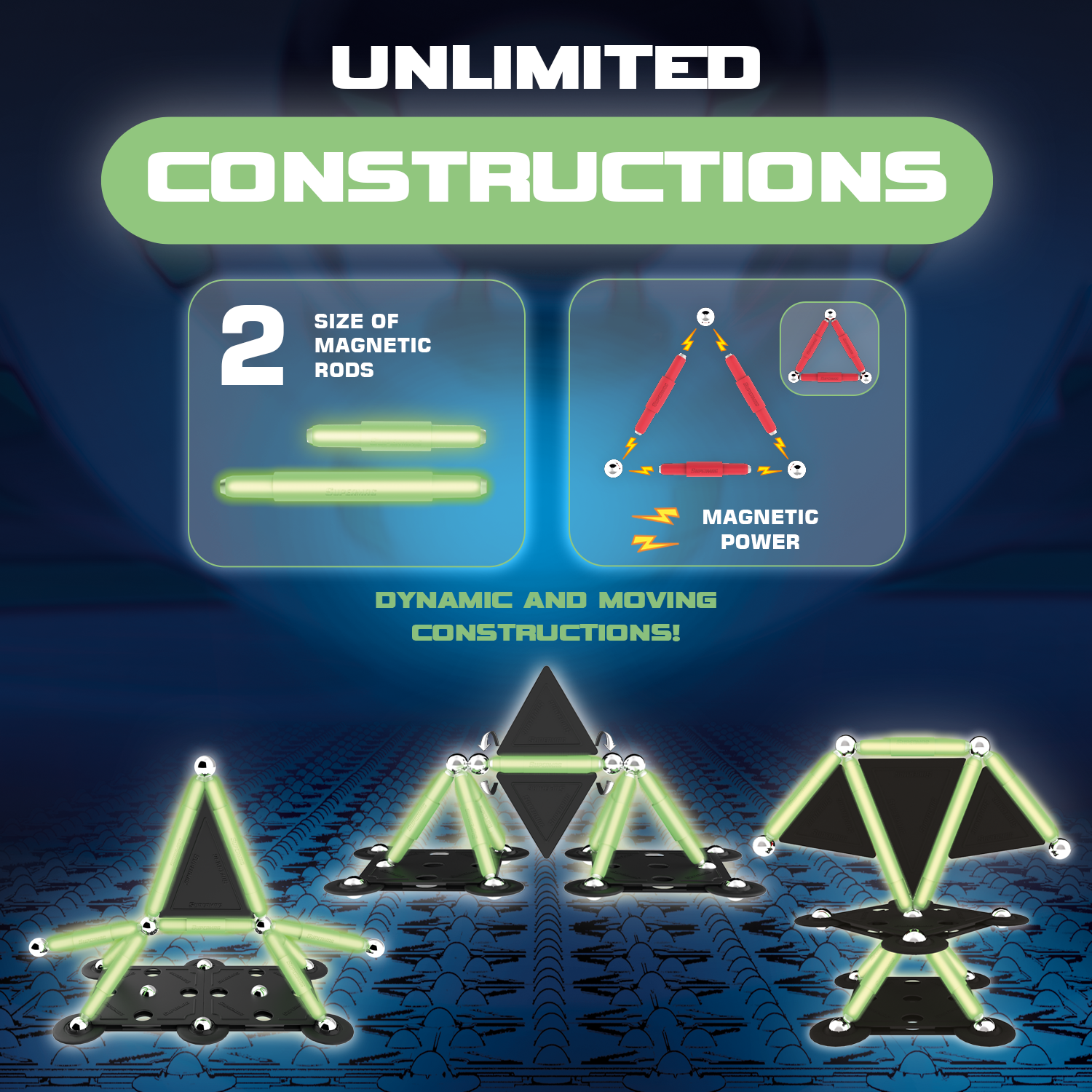 Tinamiri Supermag - Glow 45 - Magnetic Building Set, Educational construction fun, 45 piece set, Magnet Toys, 0666 Bridge Toys - Premium Jigsaw Puzzles