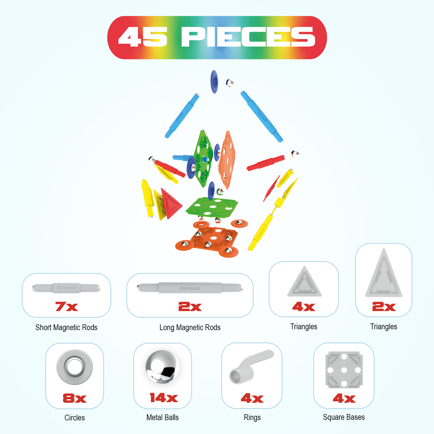 Tinamiri Supermag - Multicolor 45 - Magnetic Building Set, Educational construction fun, 45 piece set, Magnet Toys, 0651 Bridge Toys - Premium Jigsaw Puzzles