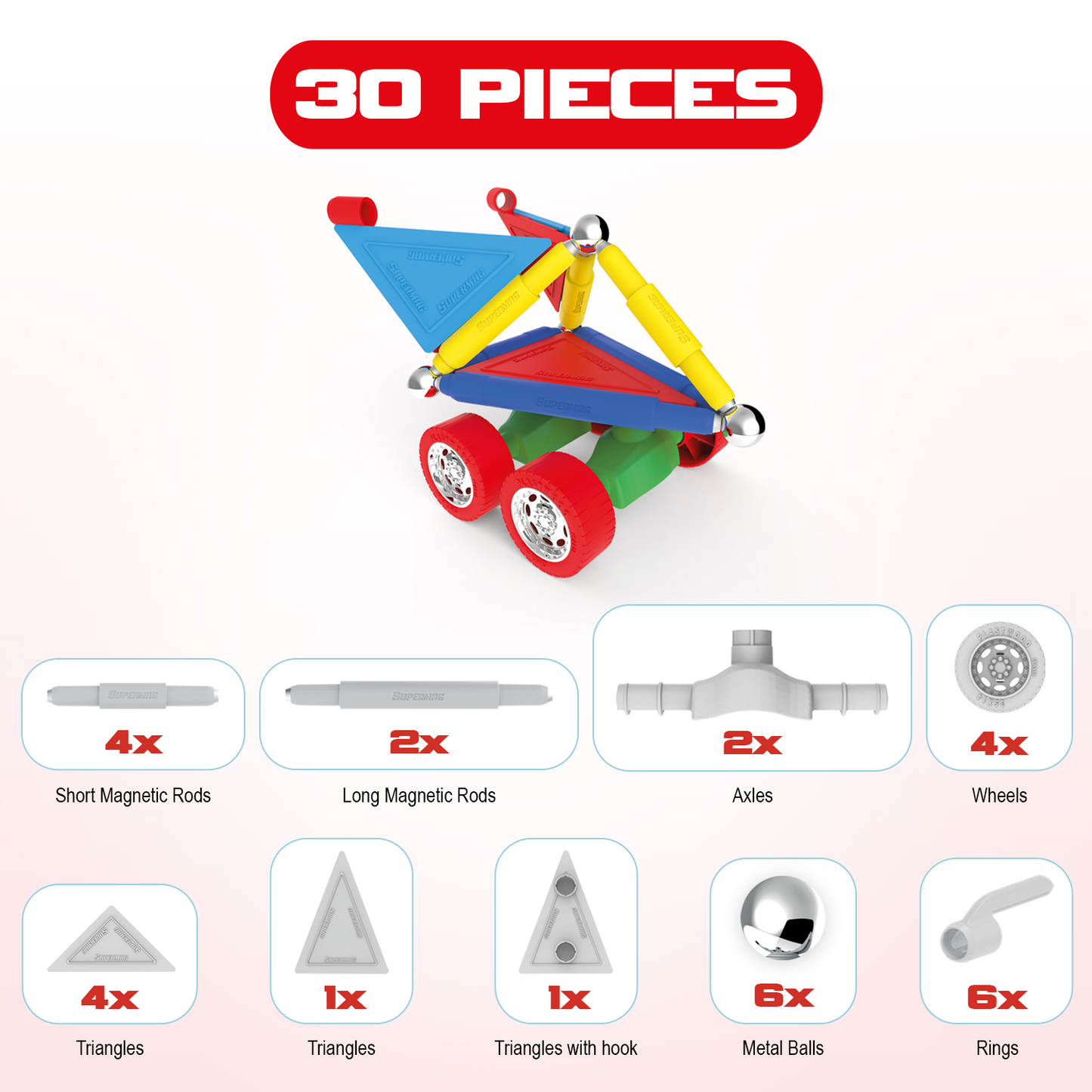 Tinamiri Supermag - Wheels 30 - Magnetic Building Set, Educational construction fun, 30 piece set, Magnet Toys, 0653 Bridge Toys - Premium Jigsaw Puzzles