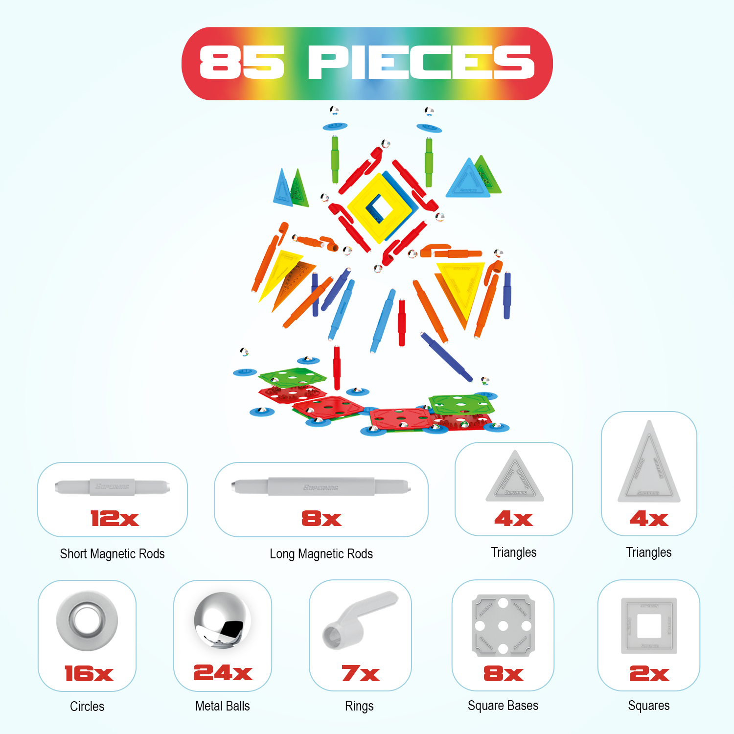 Tinamiri Supermag - Multicolor 85 - Magnetic Building Set, Educational construction fun, 85 piece set, Magnet Toys, 0658 Bridge Toys - Premium Jigsaw Puzzles