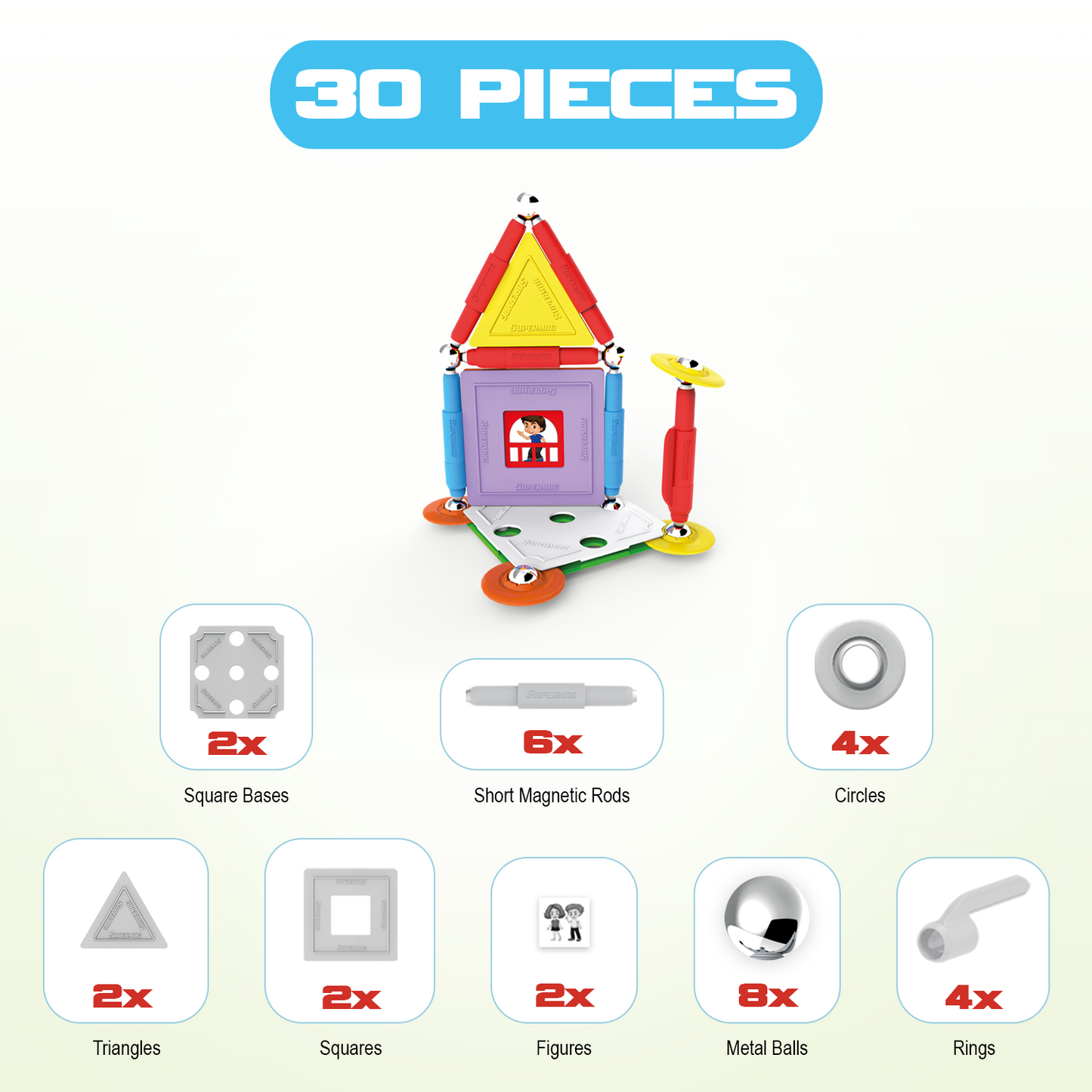 Tinamiri Supermag - House 30 - Magnetic Building Set, Educational construction fun, 30 piece set, Magnet Toys, 0662 Bridge Toys - Premium Jigsaw Puzzles