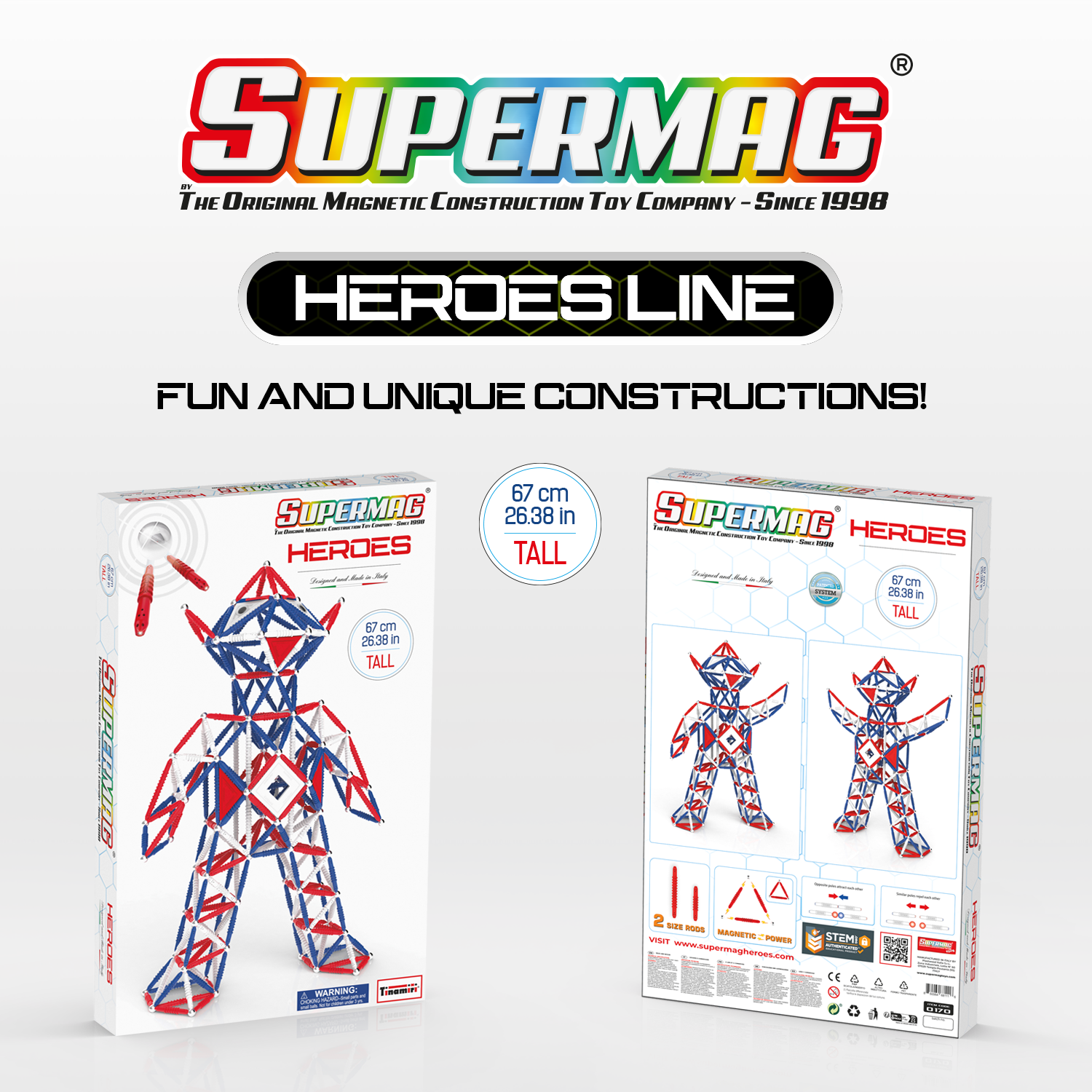 Tinamiri Supermag - Heroes Baby 460 - Magnetic Building Set, Educational construction fun, 460 piece set, Magnet Toys, 0170 Bridge Toys - Premium Jigsaw Puzzles