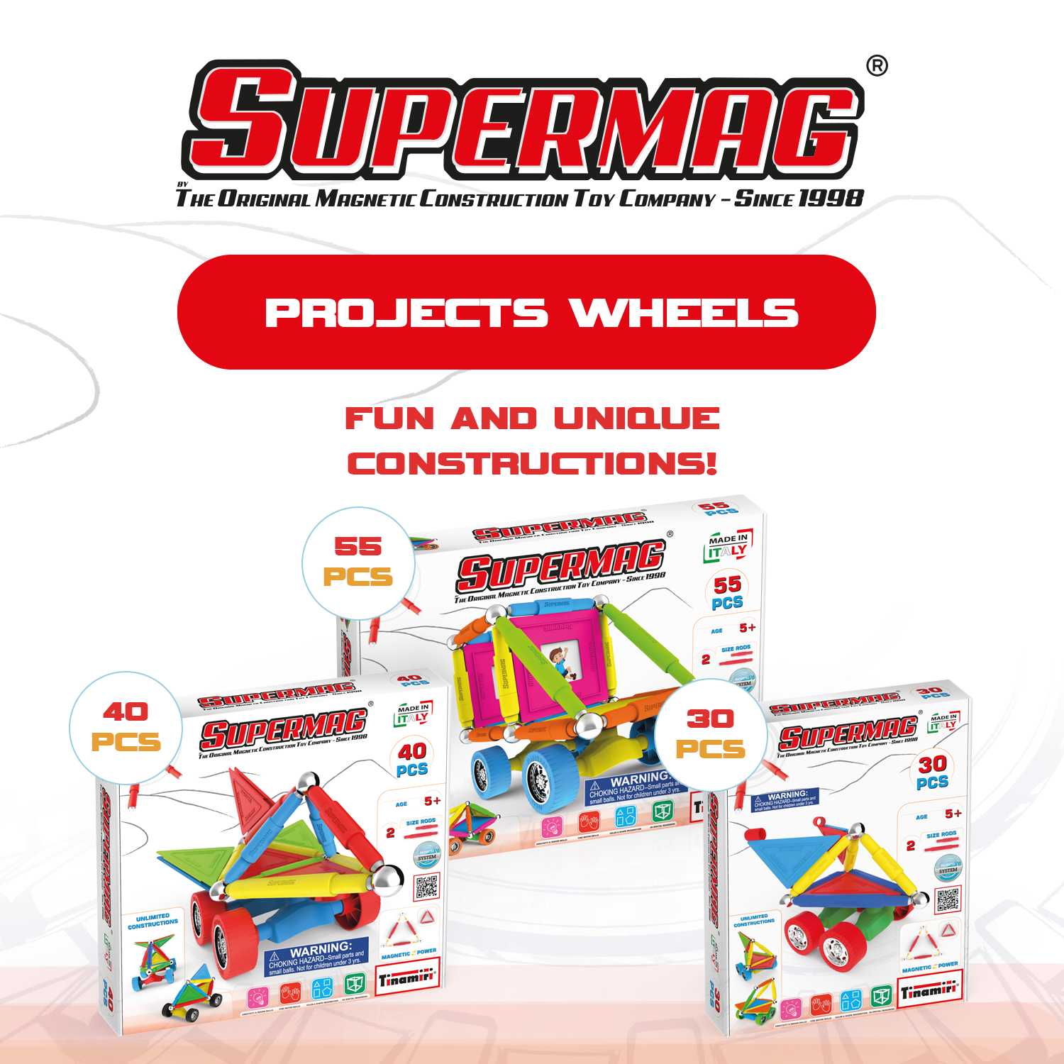 Tinamiri Supermag - Wheels 30 - Magnetic Building Set, Educational construction fun, 30 piece set, Magnet Toys, 0653 Bridge Toys - Premium Jigsaw Puzzles