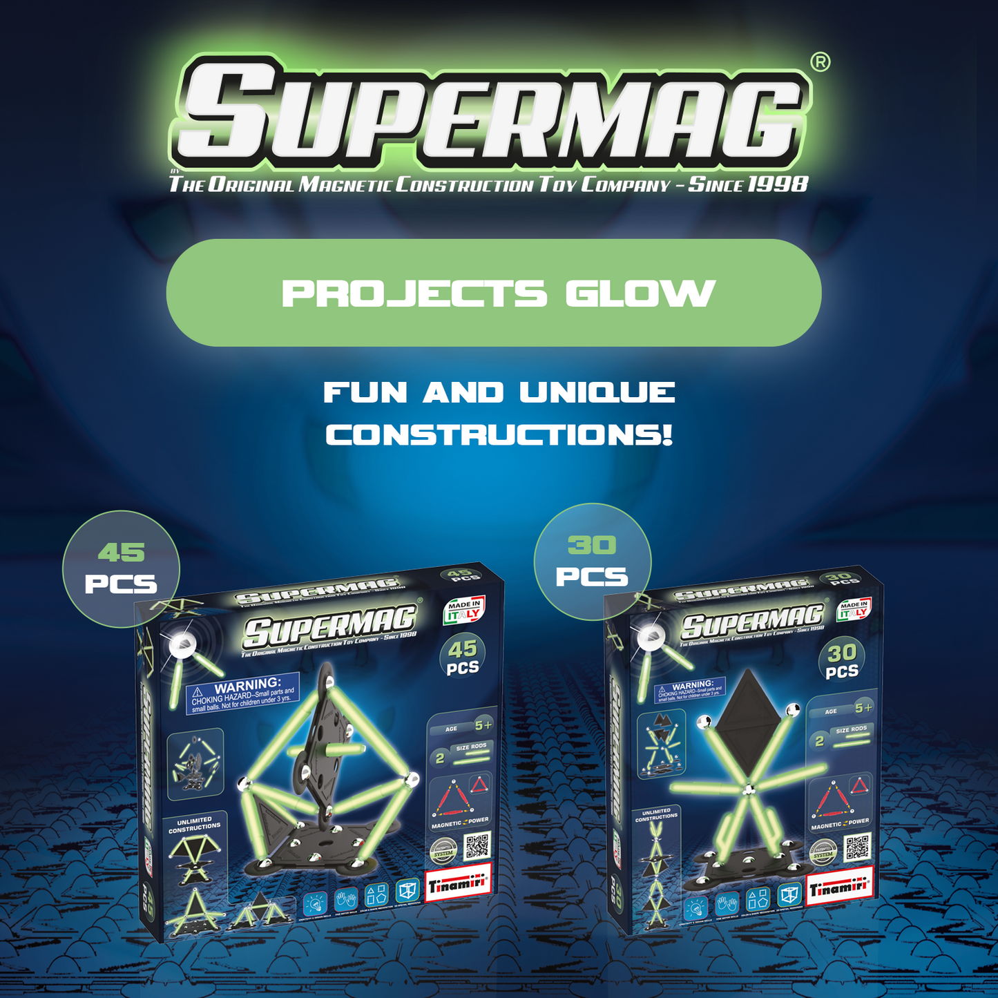Tinamiri Supermag - Glow 30 - Magnetic Building Set, Educational construction fun, 30 piece set, Magnet Toys, 0657 Bridge Toys - Premium Jigsaw Puzzles