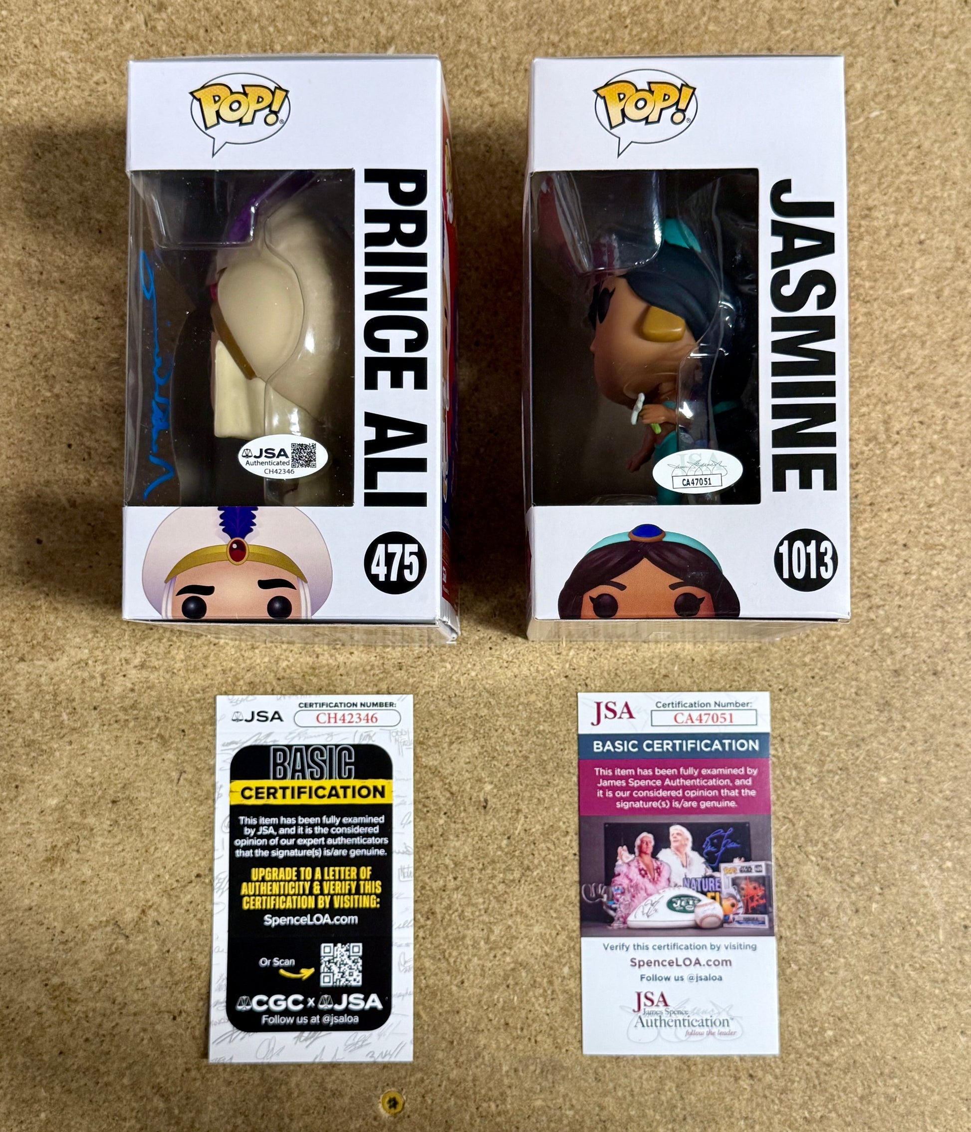Linda Larkin & Scott Weinger Signed Disney Aladdin (Prince Ali) & Princess Jasmine Funko Pop! With JSA COA Mustang Comics
