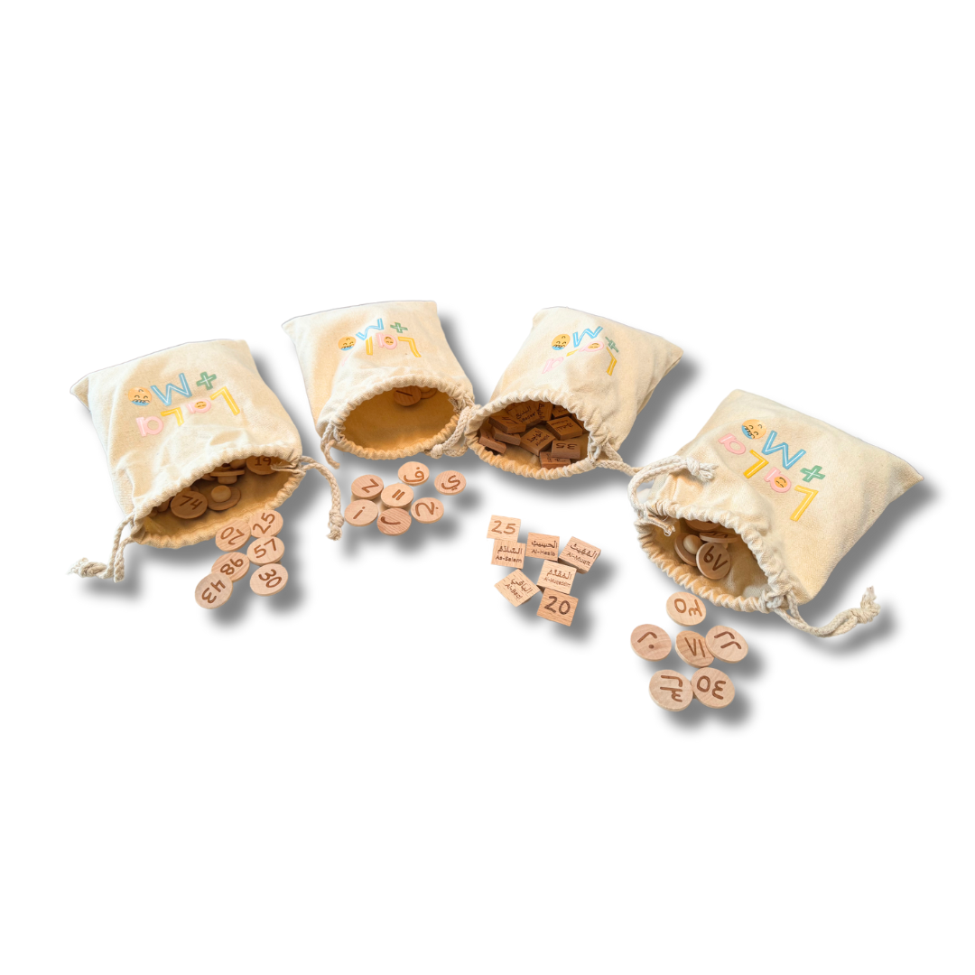 Montessori Hundred Board & Names of Allah Arabic Learning Toy by Puzzle Planet: Educational Wooden Tiles, 367 Pieces