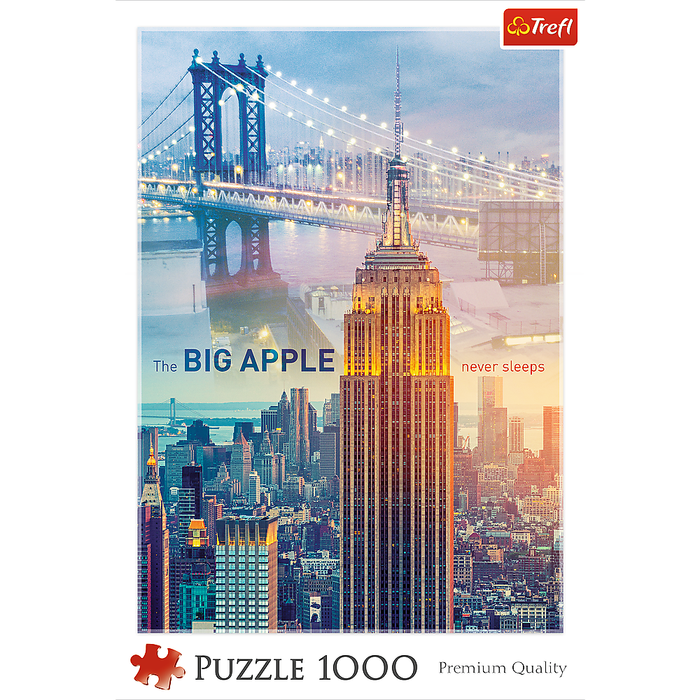 1000 Piece Jigsaw Puzzle, New York at Dawn, Brooklyn Bridge, Empire State Building, City Skyline, USA, Adult Puzzles, Trefl 10393 Bridge Toys - Premium Jigsaw Puzzles