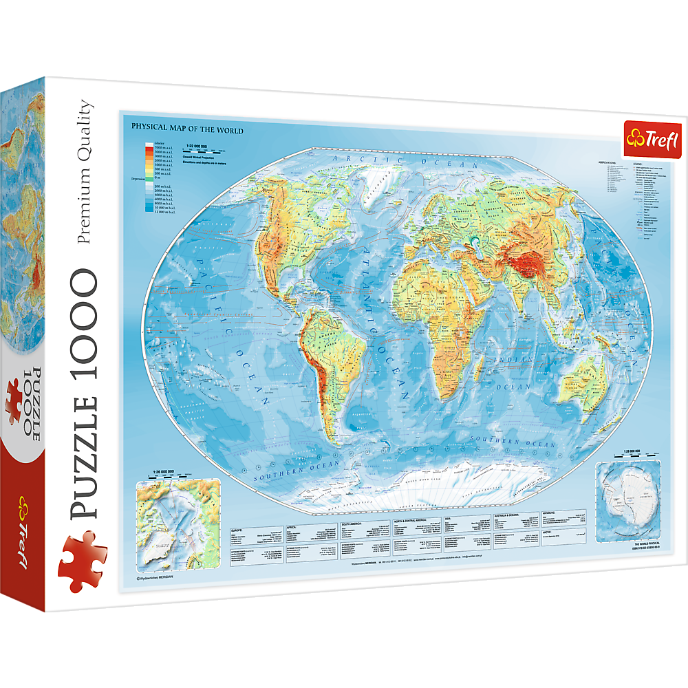 1000 Piece Jigsaw Puzzles, Physical Map of The World, Puzzle of the Earth with Countries, Adult Puzzles, Trefl 10463 Bridge Toys - Premium Jigsaw Puzzles