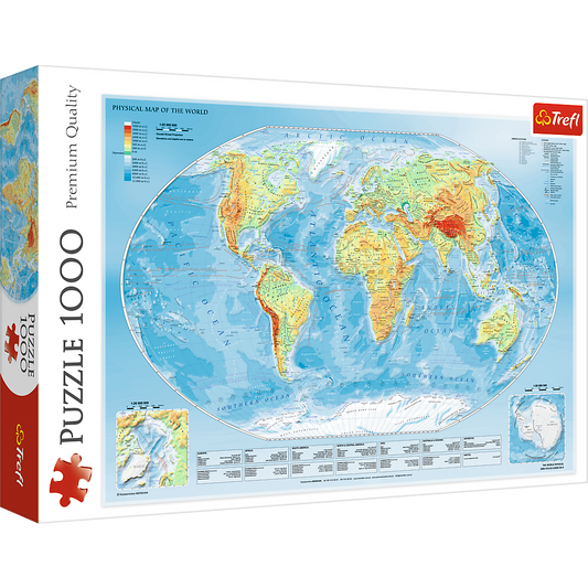 1000 Piece Jigsaw Puzzles, Physical Map of The World, Puzzle of the Earth with Countries, Adult Puzzles, Trefl 10463 Bridge Toys - Premium Jigsaw Puzzles