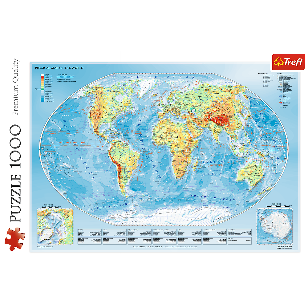 1000 Piece Jigsaw Puzzles, Physical Map of The World, Puzzle of the Earth with Countries, Adult Puzzles, Trefl 10463 Bridge Toys - Premium Jigsaw Puzzles