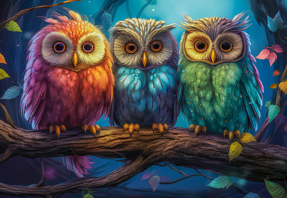 1000 Piece Jigsaw Puzzle, Three Little Owls, Animal Puzzles, Colorful birds, Adult Puzzle, Castorland C-105175-2 Bridge Toys - Premium Jigsaw Puzzles
