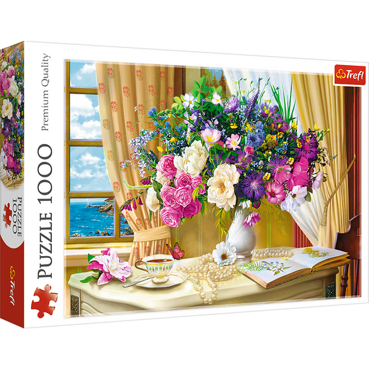 1000 Piece Jigsaw Puzzle, Flowers in The Morning, Painting Puzzle, Plants and Flower Puzzle, Adult Puzzles, Trefl 10526 Bridge Toys - Premium Jigsaw Puzzles