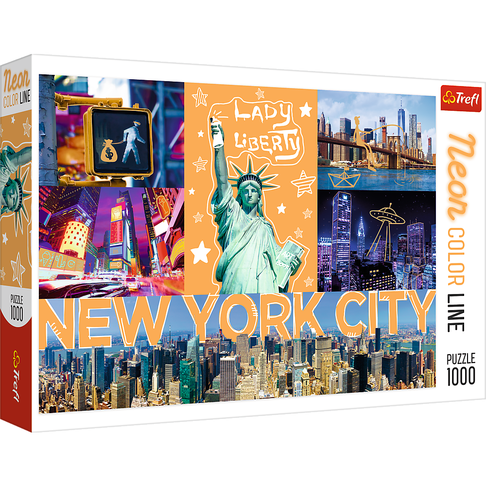 1000 Piece Jigsaw Puzzles, New York City Art, Puzzle of NYC with Neon, Puzzles of the USA, Adult Puzzles, Trefl 10579 Bridge Toys - Premium Jigsaw Puzzles