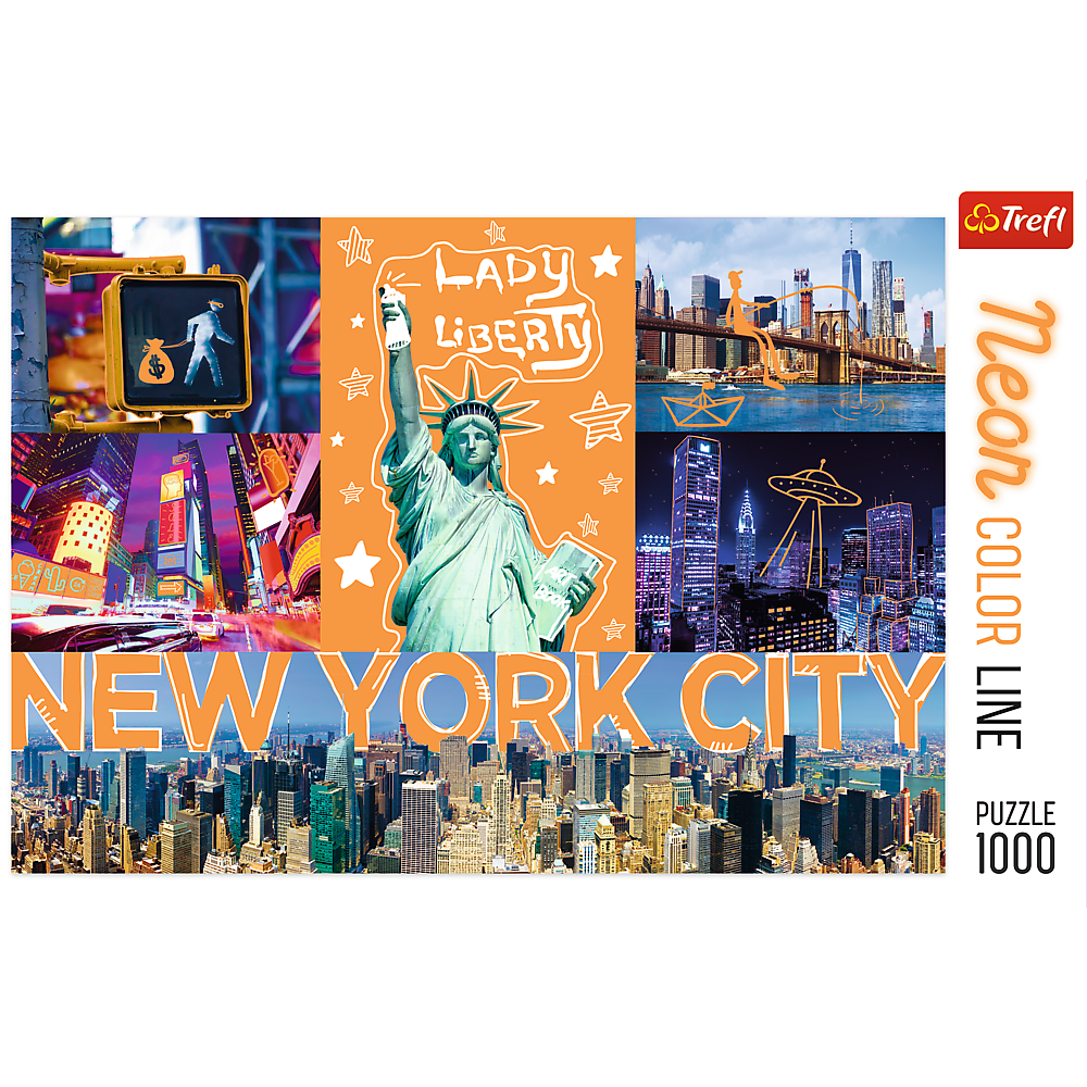1000 Piece Jigsaw Puzzles, New York City Art, Puzzle of NYC with Neon, Puzzles of the USA, Adult Puzzles, Trefl 10579 Bridge Toys - Premium Jigsaw Puzzles