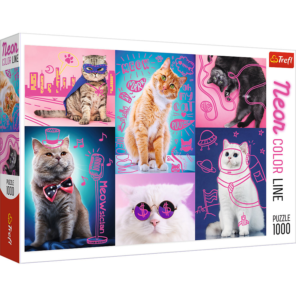 1000 Piece Jigsaw Puzzles, Super Cats, Neon Line, Adult Puzzles, Trefl 10581 Bridge Toys - Premium Jigsaw Puzzles