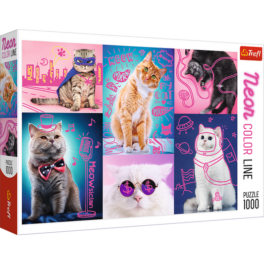 1000 Piece Jigsaw Puzzles, Super Cats, Neon Line, Adult Puzzles, Trefl 10581 Bridge Toys - Premium Jigsaw Puzzles