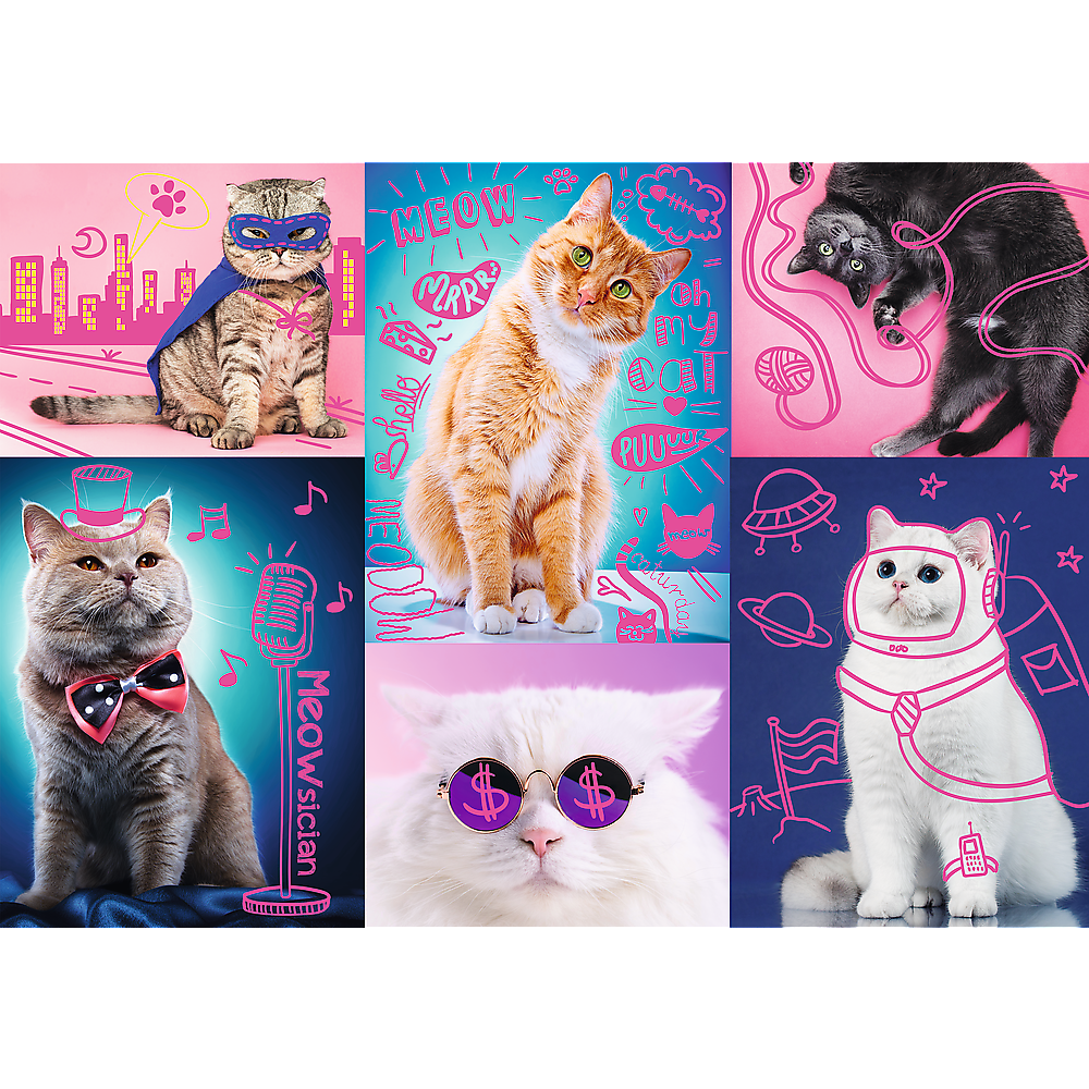 1000 Piece Jigsaw Puzzles, Super Cats, Neon Line, Adult Puzzles, Trefl 10581 Bridge Toys - Premium Jigsaw Puzzles